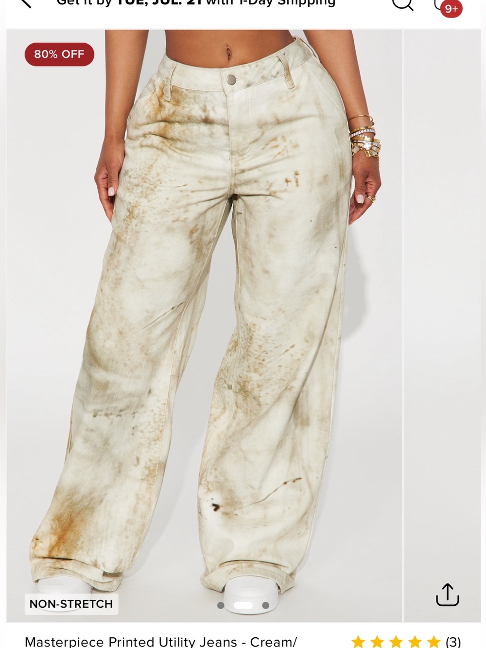 Fashion Nova masterpiece printed utility jeans cream/combo NWOT size 0